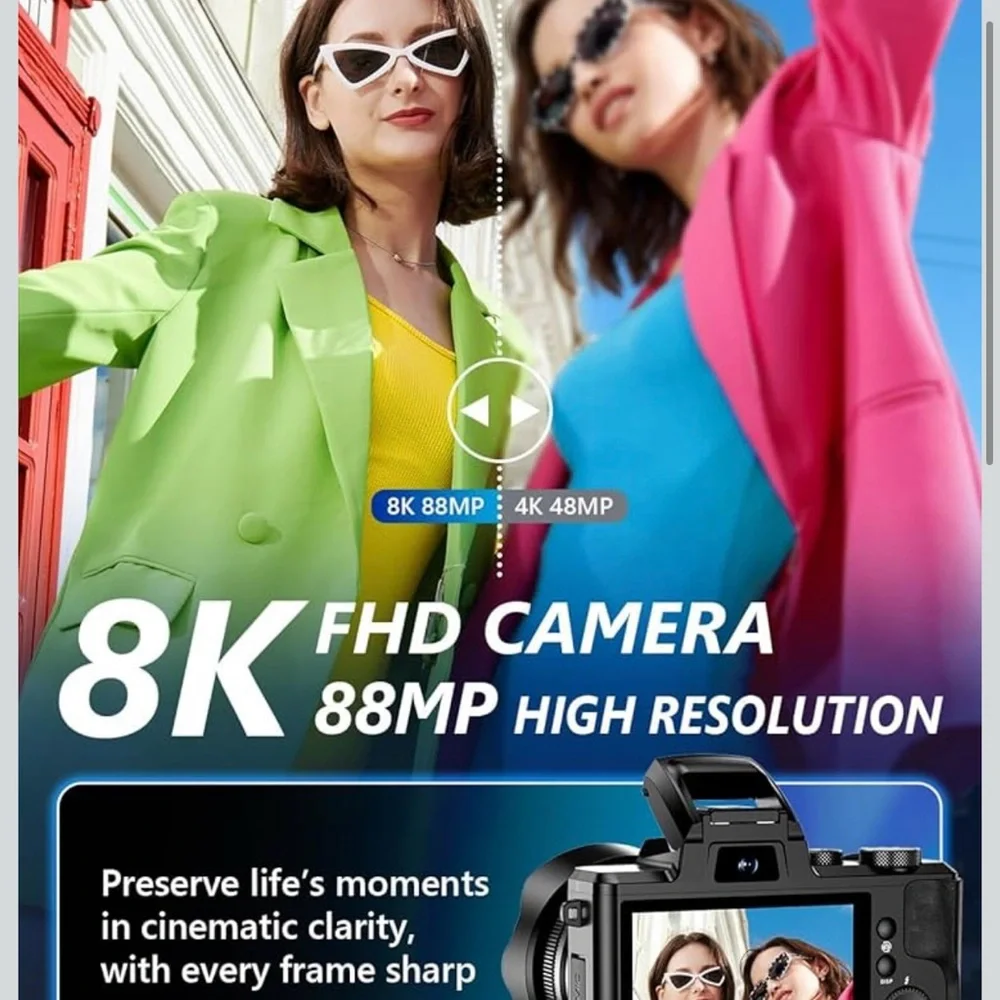 8K Black Digital Camera with Wi-Fi